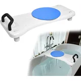 Suusolny Badewannensitz Senioren 75.5x34cm Badewannenbrett zum Sitzen Verstellbar 41-63cm Sitzbrett Wannenbrett Badewanne Brett Seifenablage & ergonomischer Griff 150KG - Schwarz Griff + + Drehscheibe