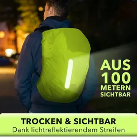 AVANA Regenschutz für Rucksäcke mit Reflexstreifen (10-70L) wasserdichte Regenhülle Schulranzen Rucksack Cover reflektierender Rucksacküberzug Neongrün