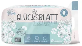 Fripa Glücksblatt Toilettenpapier, 3-lagig, weiß, Sanftes Klopapier aus 100% Frischzellstoff, 1 Packung = 16 Rollen à 150 Blatt