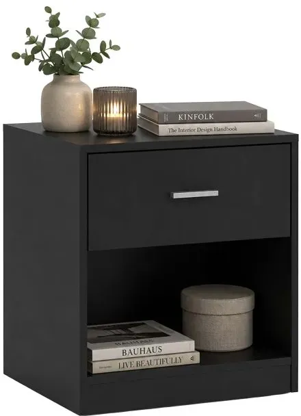 Relaxdays Nachttisch mit Schublade Schwarz