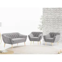 MKS MÖBEL Sofa PIRS 2 1 1, Pirs Loungesofa und Zwei Sessels, Moderne Sofa Set, Skandinavische Deko grau