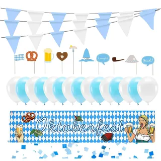 TK Gruppe Timo Klingler XXL Bayrische Wiesn Deko Dekoration Set für Ihr Oktoberfest Dahoam mit mehr als 100 Teilen - Luftballons uvm.