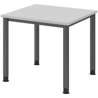 Hammerbacher HS08 höhenverstellbarer Schreibtisch lichtgrau quadratisch, 4-Fuß-Gestell grau 80,0