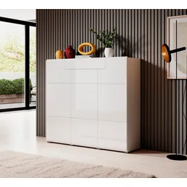INOSIGN Highboard "Toledo,Breite 147,5 cm,trendige Hochkommode mit 3 Türen 1SK", weiß (weiß matt, weiß hgl), B:147,5cm H:132cm, ABS-Kunststoff, FSC-zertifizierter Holzwerkstoff, MDF, Melamin, Metall, Sideboards, Highboard, Hochschrank mit viel Stauraum, stylische