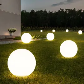 Expo Börse Solarlampe Solarleuchte Kugellampe Gartenleuchte Kugelleuchte Wegelampe, IP44 Akku Erdspieß, weiß silber, 4x LED warmweiß