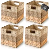 CHI AN HOME Weiden-Aufbewahrungswürfel, Set mit 4 strapazierfähigen Hyazinthenkörben für Regal, 30,5 x 30,5 cm, natürliche faltbare quadratische Körbe für IKEA Kallax, großer Rattankorb,