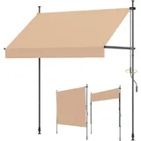 BelleMax Klemmmarkise ohne Bohren mit Handkurbel, 2026 Upgrade 2-in-1-Balkonmarkise UV-beständig höhenverstellbar & wasserabweisend, Sonnenschutz für Balkon Terrasse & Garten Khaki 400 cm x 125 cm