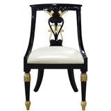 Casa Padrino Luxus Barock Esszimmerstuhl Schwarz / Gold / Weiß 53 x 58 x H. 89 cm - Barock Esszimmermöbel