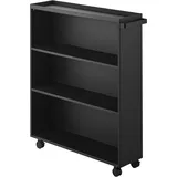 Yamazaki 1486 Tower Bücherwagen, schwarz, Stahl/Nylon, minimalistisch, 15,6 x 59 x 70 cm