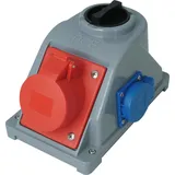 Kopp CEE-Kombi-Wandsteckdose mit Klappdeckel: CEE-Steckdose (5p, 16A, 400V, 6h) + Schutzkontaktsteckdose mit Schalter (16A, 250V),