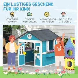 Outsunny Spielhaus mit Fenster und Tür Holz Blau