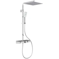 Brausegarnitur SCHÜTTE "OCEAN", grau (grau, chromfarbend), H:120cm, Stahl, Brausegarnituren, Sicherheitssperre, höhenverstellb., inkl. Glasablage, Antikalk