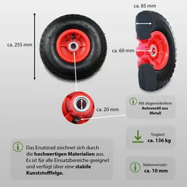 Baumarktplus 4x Sackkarrenrad 260 x 85 mm 3.00-4 Bollerwagenrad Ersatzrad, 4PR