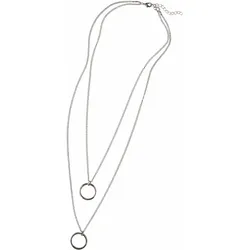 Lange Kette FIRETTI "doppelreihige Kette mit 2 Ringanhängern", grau (metallfarben), Halsketten, Damen, Metall, L: 57cm