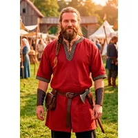 Vehi Mercatus Wikinger-Kostüm Klassische Wikinger Tunika rot "Arvid" mit Knotenmuster, kurzarm rot M | M