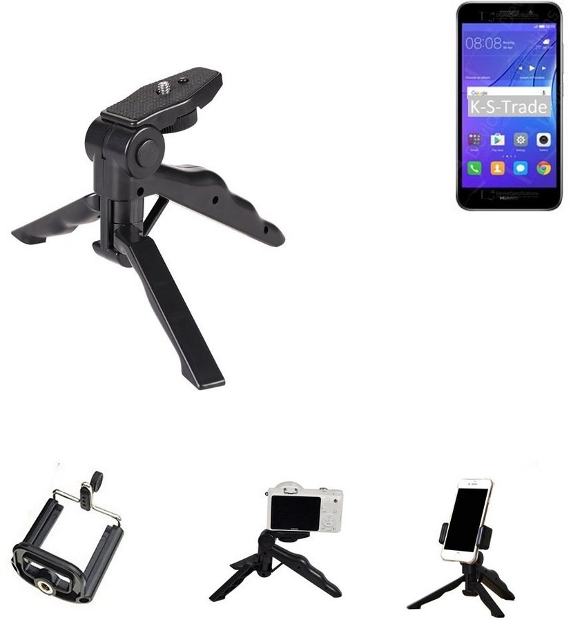 K-S-Trade für Huawei Y3 2018 Smartphone-Halterung, (Stativ Tisch-Ständer Dreibein Handy-Stativ Ständer Mini-Stativ) schwarz