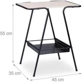 Relaxdays Beistelltisch mit Magazinablage, Metall, MDF, Tischplatte in Holzoptik, Beitisch HBT 55x45x35cm, schwarz/Natur