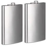 Relaxdays 2x Flachmann XXL aus Edelstahl, Riesen Flachmann mit 1800 ml Fassungsvolumen, klassisches Flachmann-Design, silber
