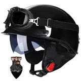 Halbschalenhelm Motorradhelm mit ABS-Schale ECE-zertifizierter Schnellverschluss und abnehmbarem Visier für Erwachsene | Chopper Helm, Mofa Helm Retro, JetHelm Halbhelm für Scooter