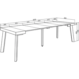 SKRAUT HOME Ausziehtisch 262 x 73 x 90 cm schwarz