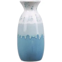 Blumenvase Rund CHALCIS handgefertigt Steinzeug 25 cm Blau