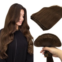 DOORES Echthaar Tressen Zum Einnähen, 60cm (24zoll) 100g Chocolate Brown, Haarverlängerung Echthaar Extensions Tressen Echthaar Weft Remy Haartressen Glattes