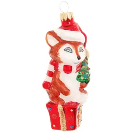 Krebs Glas Lauscha - Christbaumschmuck/Weihnachtsbaumanhänger aus Glas - Motiv: Fuchs mit Weihnachtsmütze - Größe: 9 cm