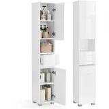 VASAGLE Badezimmerschrank, Badschrank, Badezimmermöbel mit Einer Schublade, verstellbare Ablagen, offenes Fach, 30 x 30 x 170 cm, wolkenweiß BBC560P31