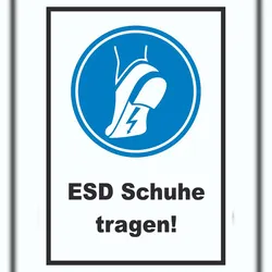 ESD Schuhe tragen Schild Fußschutz gegen elektrostatische Aufladung A5 (148x210mm)