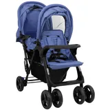 vidaXL Tandem-Zwillingskinderwagen Marineblau Stahl