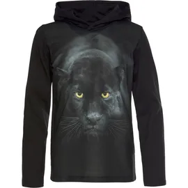 Kidsworld Kapuzenshirt "PANTHER - Fotodruck", Jungen, Gr. 140/146, schwarz, Jersey, Obermaterial: 100% Baumwolle. Obermaterial Vorderteil: 100% Polyester, bedruckt, Basic, Basic, Shirts Kapuzenshirt, Langarm, Basic-Passform, mit peppigem Druck, aus Baumwolle