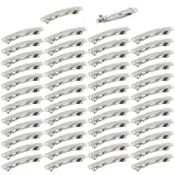 Cinaci 50 Stück 8cm Silber Leere Metall Haarspangen Französische Haarspangen Plain DIY Bastelbasis Snap Haarspangen Haarnadeln Zubehör Bulk für Frauen Mädchen Dickes Haar