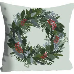 Dekokissen QUEENCE "Isabel", grün (grün, rot, bedruckt), B:40cm L:40cm, Polyester, Dekokissen_Sitzkissen_Kissenhüllen, Kissenhülle,Weihnachtskranz,Festlich,Weihnachten,Dekorativ