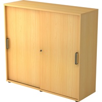 bümö Schiebetürenschrank "3OH" - Aktenschrank abschließbar, Sideboard Schrank mit Schiebetüren in Buche - Büroschrank aus Holz mit Schiebetür, Büro