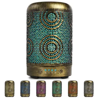 SALKING Aroma Diffuser, 100ml Metall Aromatherapie Raumduft Diffusor ätherische Öle, Duftöl Raumbefeuchter Elektrisch Duftlampe, 7 Farbe Licht Vintage Gold für Büro Zuhause Yoga