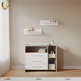 livinity® Wickelkommode Torino, Weiß/Goldkraft Eiche, mit 3 Schubladen