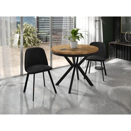 WFL GROUP Runder Ausziehbarer Esstisch - Loft Style Tisch mit Metallbeinen - 90 bis 170 cm - Industrieller Quadratischer Tisch für Wohnzimmer - Kompakt - 90 cm - Eiche Lancelot