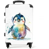 NoBoringSuitcases.com Kinderkoffer Groß mit TSA Schloss - Reisekoffer 20kg Gepäck Mittelgroß, Suitcase Large (Pinguin - Aquarell, 67 cm - 72 L)