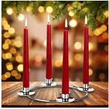BRUBAKER Adventskranz Kerzenhalter für 4 Kerzen - 22 cm Adventsring für Stabkerzen, Adventskerzenhalter Ring - Kerzenständer aus Metall für Adventskranz silberfarben