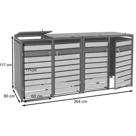 Mendler 4er Mülltonnenverkleidung HWC-J81, Mülltonnenbox, erweiterbar, Metall 100kg, anthrazit ~