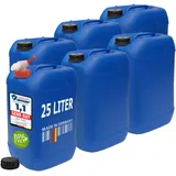 plasteo 6X 25 Liter Wasserkanister Trinkwasserkanister mit Hahn - Lebensmittelecht, BPA-frei, DIN 61, Made in Germany, Blau