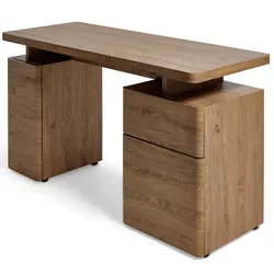 Schreibtisch JAHNKE "CU-LIBRE 140", braun (montana eiche, montana eiche, montana eiche), B:135cm H:76cm T:55cm, Tische, Platzsparender Arbeitsplatz, mit 1 Schublade und 2 Türen, 135 cm