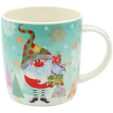 Dekohelden24 Porzellan Weihnachts-Tassen - Bunte Wichtel - als 2er Set, L/B/H 8 x 12 x 9 cm, Fassungsvermögen 340 ml.