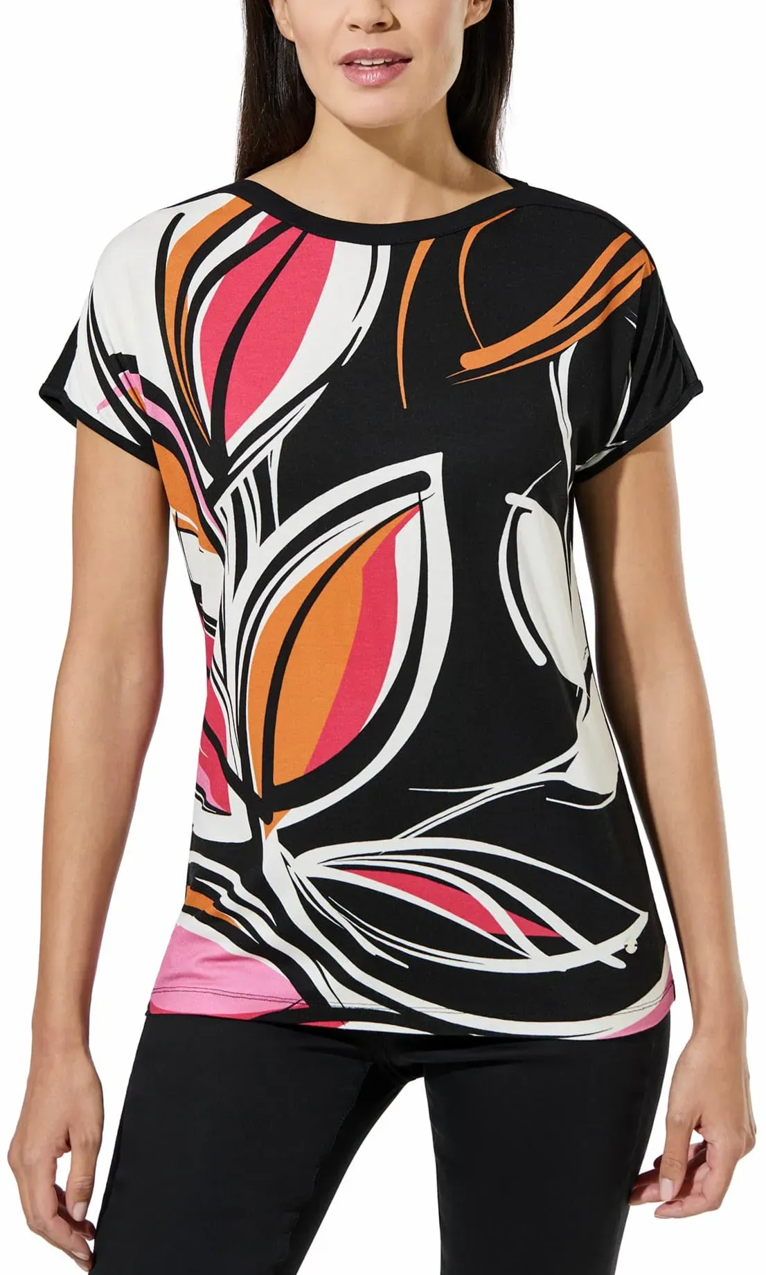 Walbusch Damen Viskoseshirt Abstract Flower Schwarz gemustert