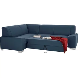 DOMO collection Ecksofa DOMO COLLECTION "Anzio in kubischer Formensprache, flache Armlehnen, L-Form", blau (dunkelblau), B:259cm H:85cm T:191cm, Sofas, Ecksofa, Wahlweise mit Bettfunktion und Federkern für hohen Sitzkomfort