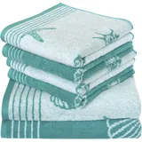 Dyckhoff Handtuch Set Seashell 100% Baumwolle 480 g/m2 Oeko-Tex Zertifiziert weich saugstark 2X Duschtuch 70x140 cm 4X 50x100 cm türkis 0764596310