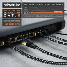Primewire Flachbandpatchkabel CAT 8 mit Baumwollummantelung - Gigabit Ethernet LAN Kabel 40 Gbit/s S/FTP PIMF Schirmung - Netzwerkkabel 10m