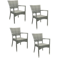 4x KONWAY® ROM Stapelsessel Granit Premium Polyrattan Garten Sessel Stuhl Set