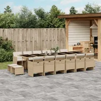 Hoodmeel Rattan Gartenmöbel Set 16 Personen Garten Sitzgruppe 16 Personen Sitzgruppe Outdoor Polyrattan Sitzgruppe Sitzgarnitur Terassenmöbel außen-Beige und Creme-17-tlg