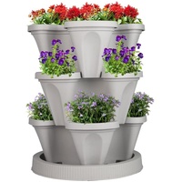 VIGOEXPRESS Pflanzturm mit stapelbaren Pflanzgefäßen, 3-stöckiger vertikaler Garten für Gemüse, Erdbeeren, Kräuter und Blumen, geeignet für innen und draußen (Weiß)